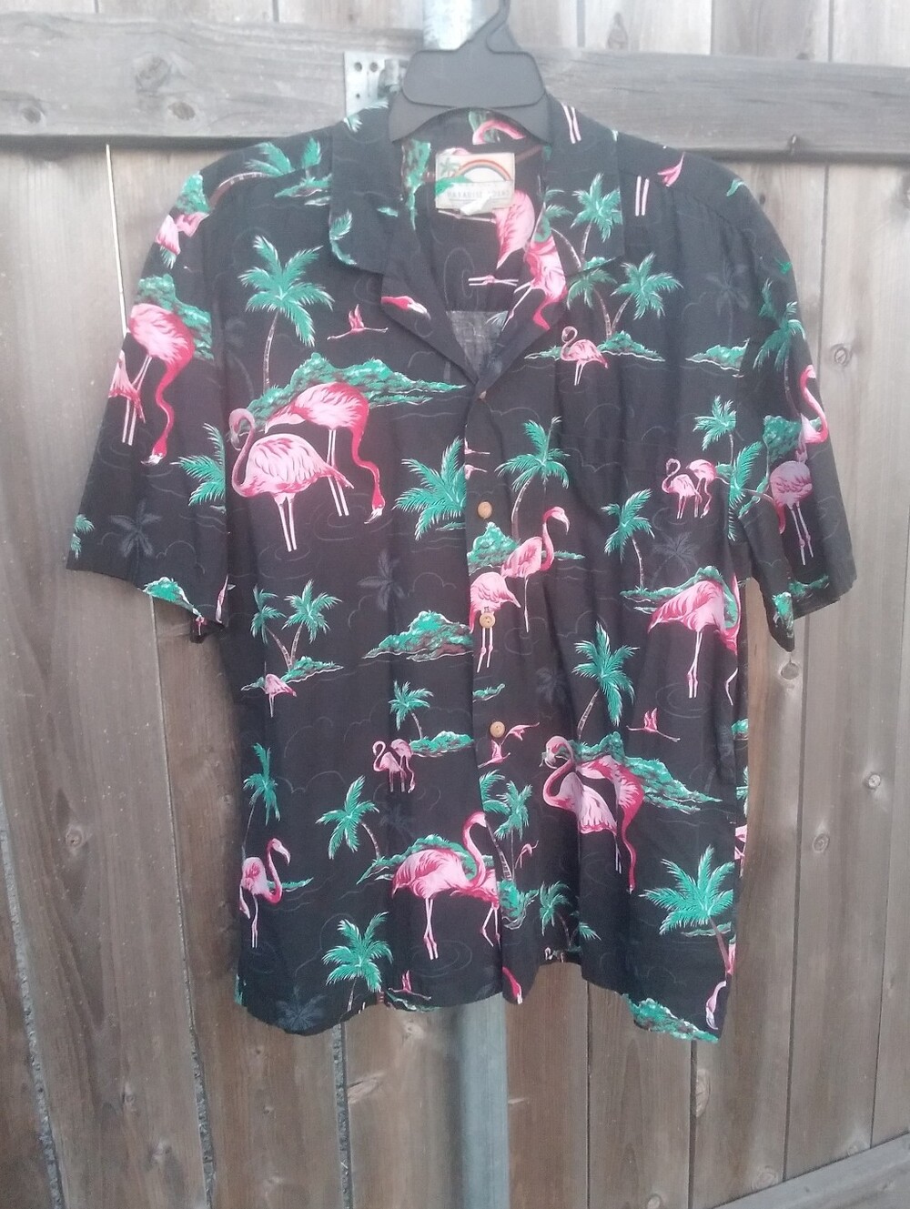 Paradise Found Vintage Hawaiian shirt Mens XL tiki pink flamingo